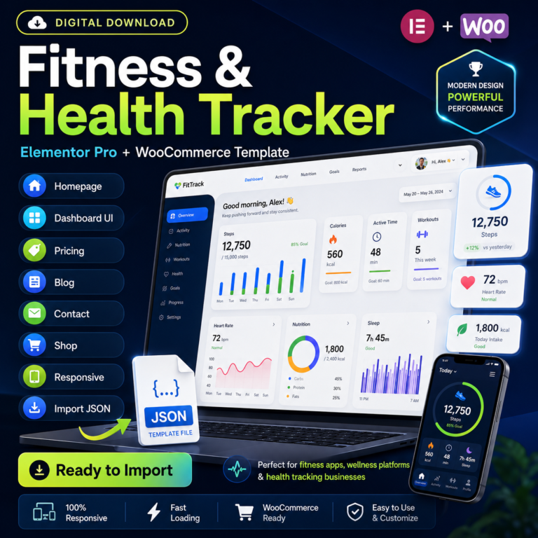 Fitness & Health Tracker Elementor Pro WooCommerce Template JSON (2)