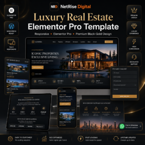Real Estate Luxury Property Website Template – Black-Gold Elementor Pro Website JSON